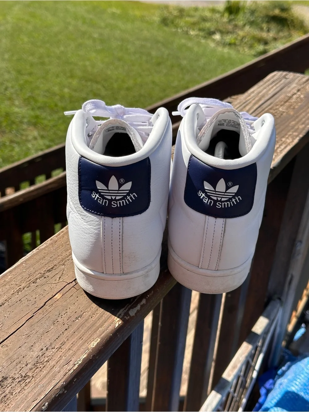 Adidas Stan Smith Mid Mens 11.5 White Navy Leather High Top Sneakers